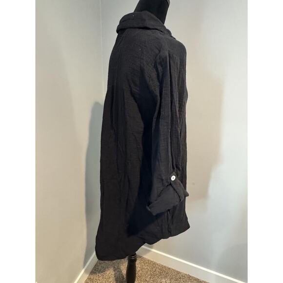 Cotton Gauze Shirt Dress Sz M Black Button Front Collared Long Sleeve Lagenlook - Picture 5 of 7